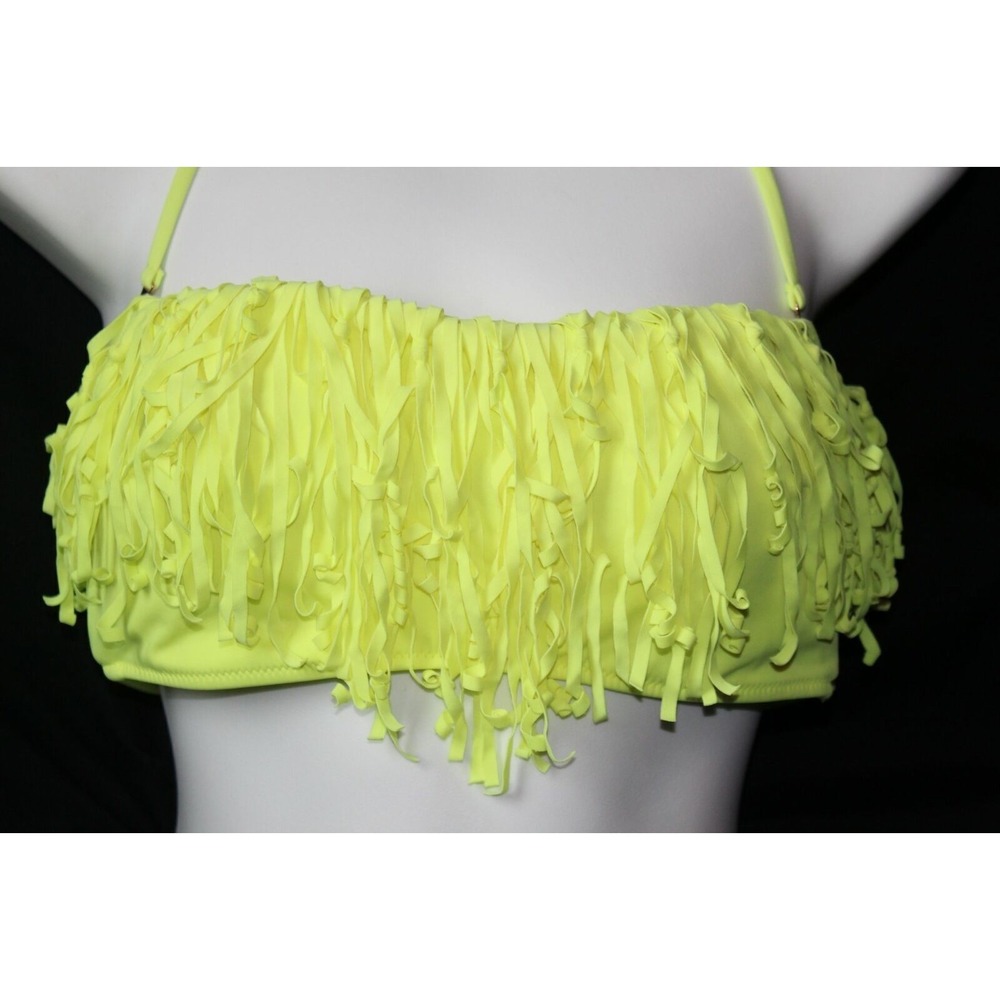✨2/$20Victoria's Secret Fringe Halter Bikini Swim Top Neon Yellow Size Medium - Picture 3 of 7